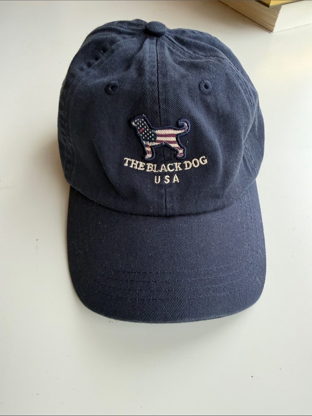 The Black Dog Navy Hat with American Flag Dog Logo - Youth Size